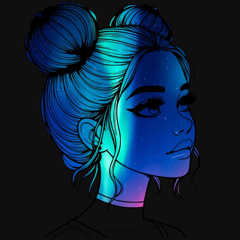 realistic girl with buns on the top of her head