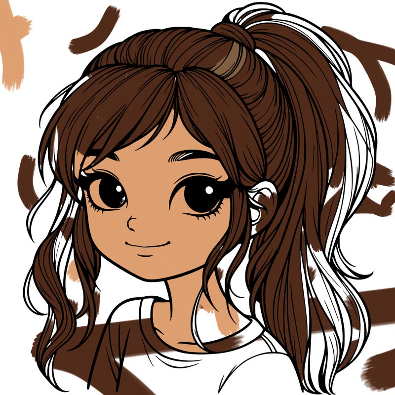 realistic girl with ponytail