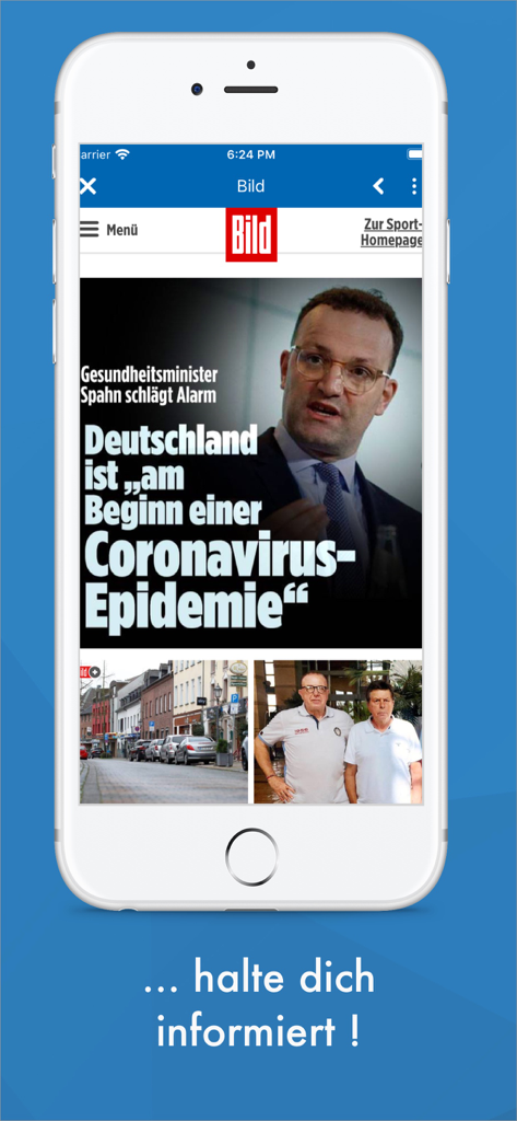 Nachrichten Deutsche Aktuelle - German news app interface showing a Bild newspaper article on an iPhone