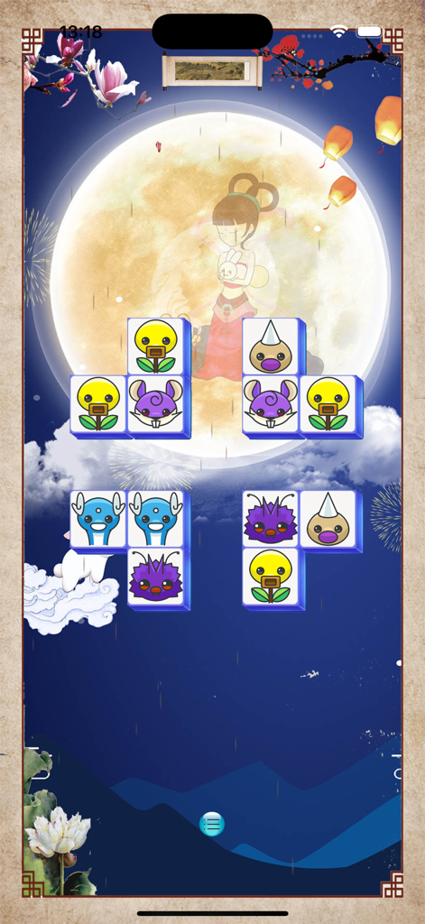 Crystal Link - Crystal Link gameplay screenshot showing cartoon monster tiles on a moonlit background with traditional Chinese art
