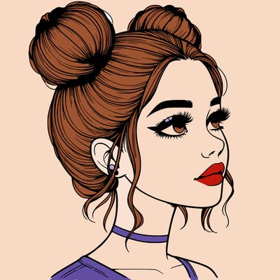 realistic girl with buns on the top of her head