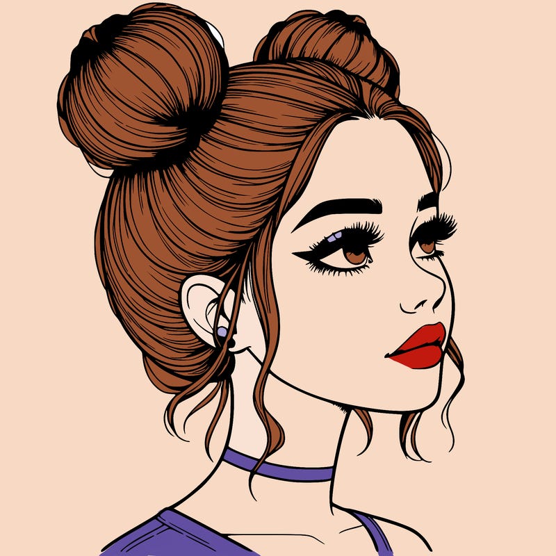 realistic girl with buns on the top of her head