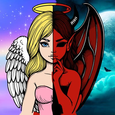 realistic angel half demon