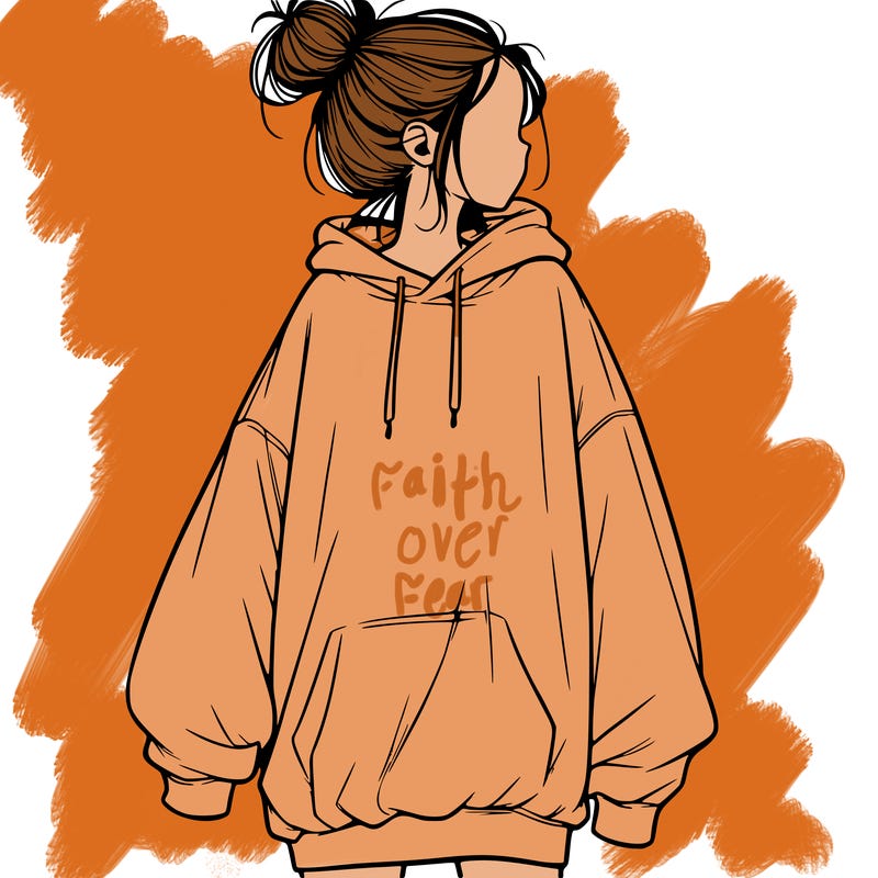 realistic girl with a oversized sweatshirt on and a bun