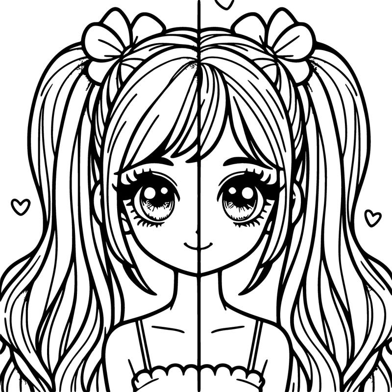 beautiful girl with pigtails split in half