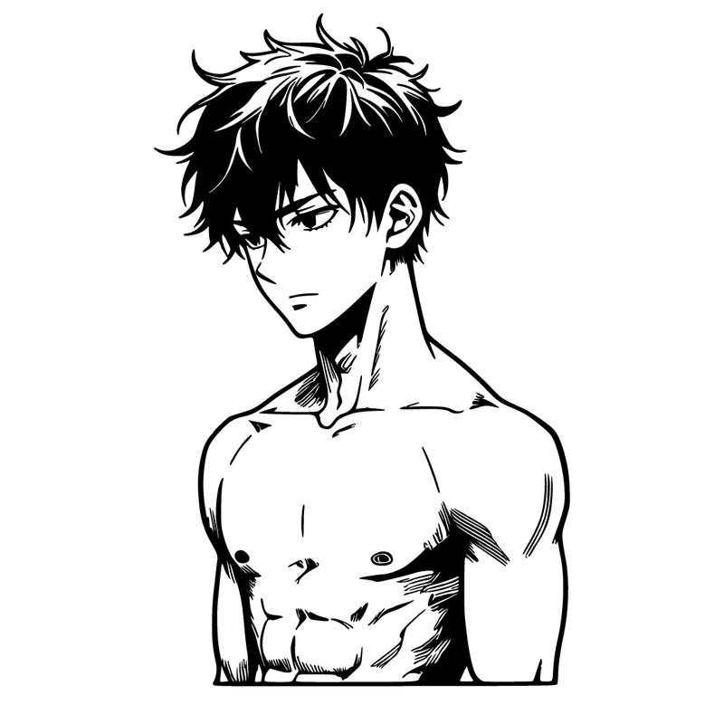 japanese realistic young man punk rock shirtless