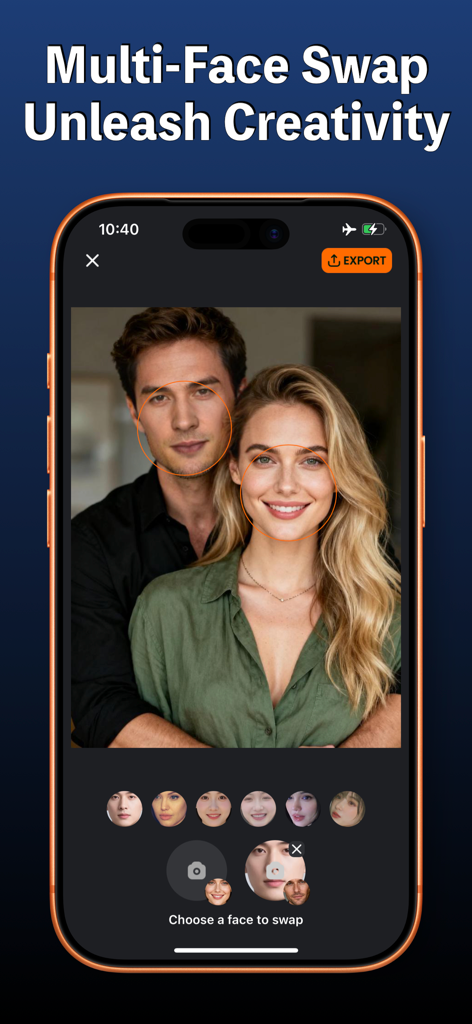 FaceXSwap:Offline AI Face Swap - Pantalla de la aplicación FaceXSwap que muestra la función de intercambio de múltiples caras con una foto de una pareja