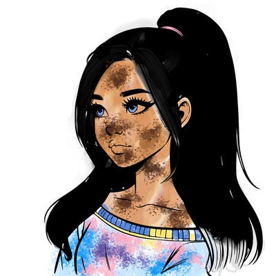 realistic girl with a high ponytail