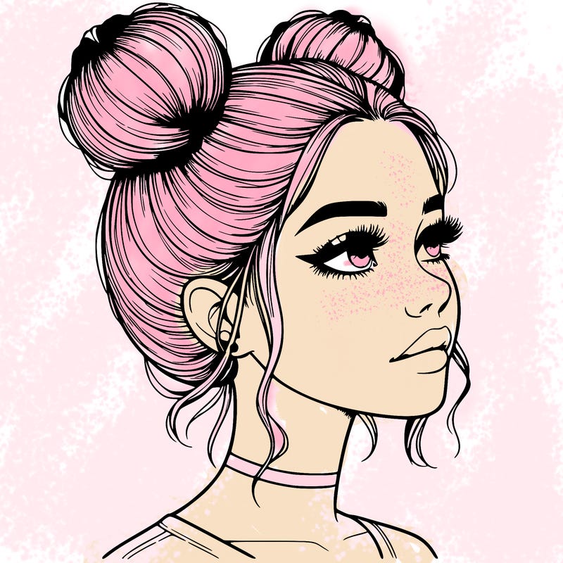 realistic girl with buns on the top of her head