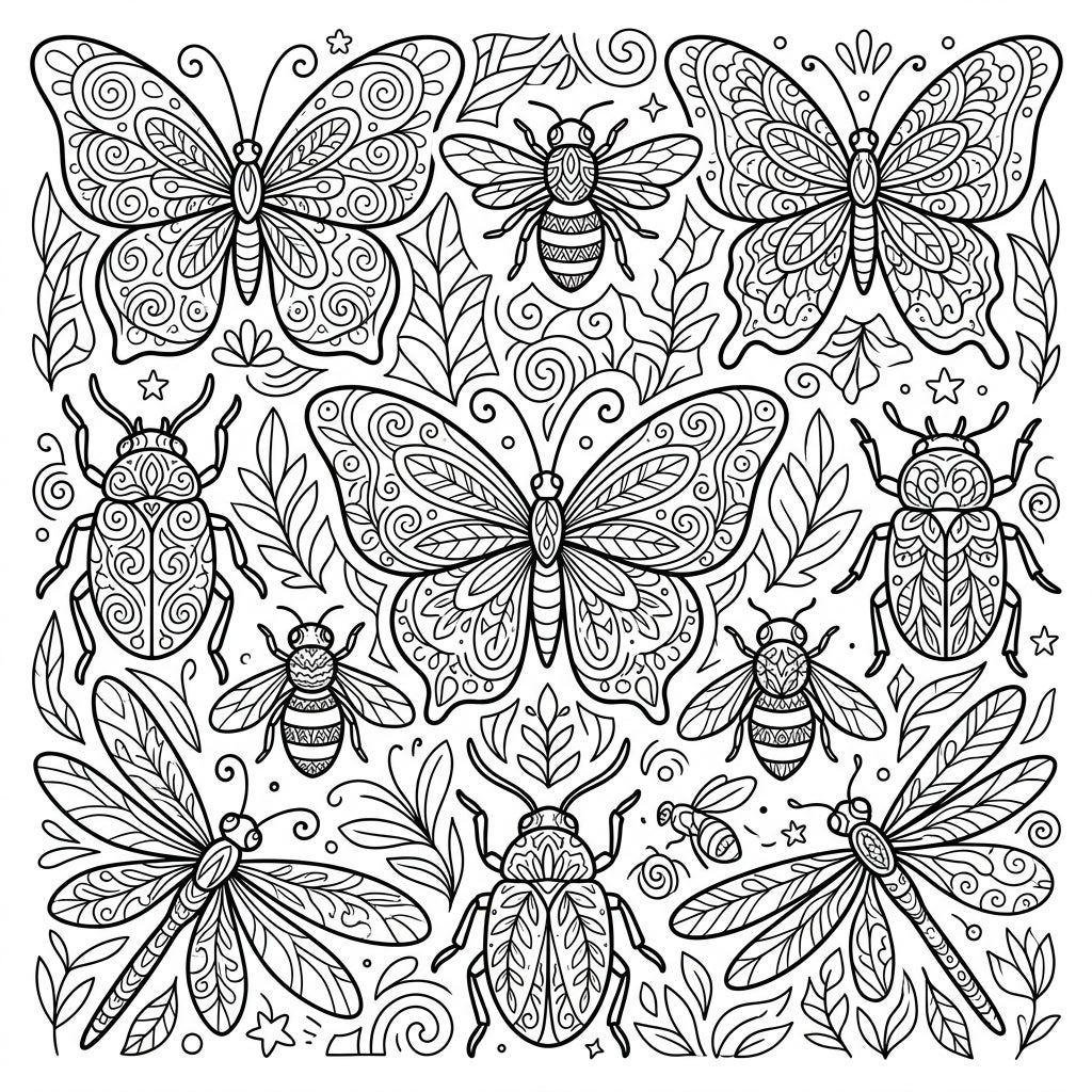 Intricate Zentangle Insect Coloring Page for Adults — Color Pop