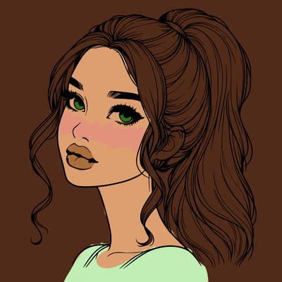 realistic girl with a ponytail on her hair and lips