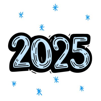 one line scrawled numbers sketch design “2025”