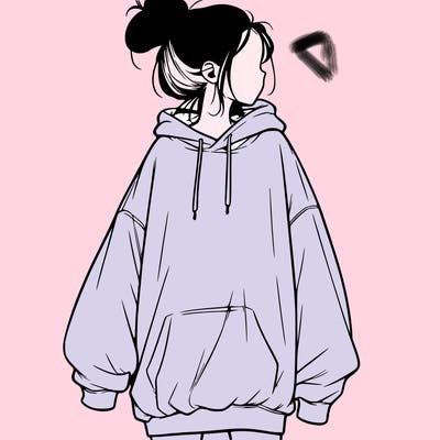 realistic girl with a oversized sweatshirt on and a bun