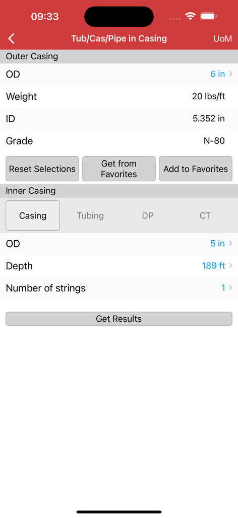 Halliburton eRedBook® Mobile - The Halliburton eRedBook Mobile app displaying a calculator for pipe and casing specifications.