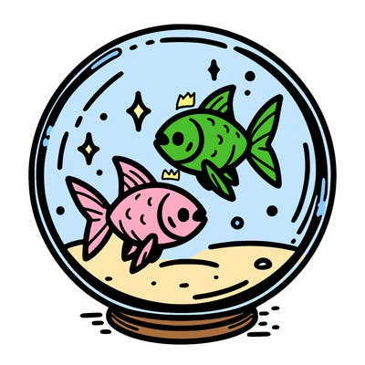 two fish swimming inside a crystal ball