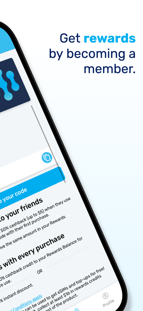 MobiMatter app screen showcasing membership rewards and referral cashback details
