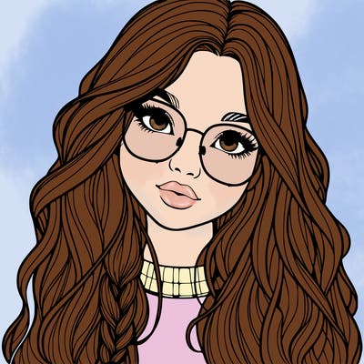 girl with long hair and freckles and glasses realistic