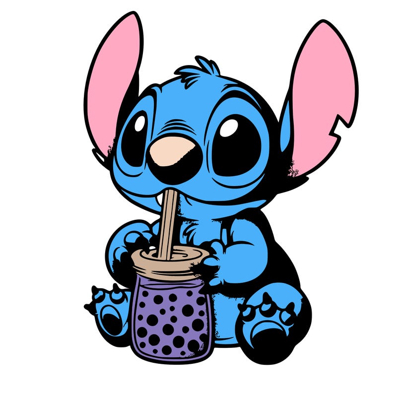stitch drinking boba tea
