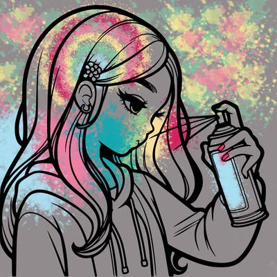 a realistic girl spray painting