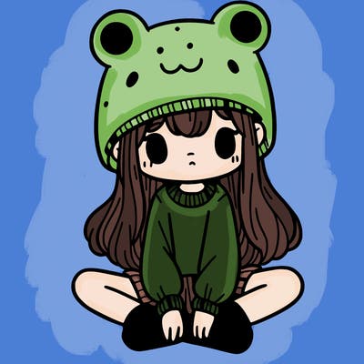 a girl wearing a frog hat and some frog socks