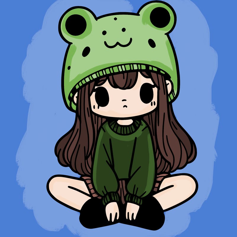 a girl wearing a frog hat and some frog socks