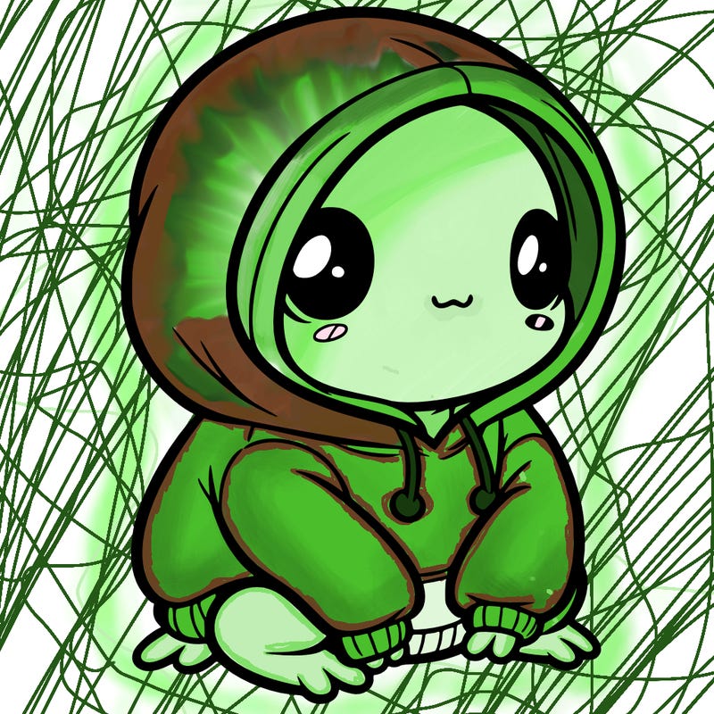 frog girl with oversize hoodie