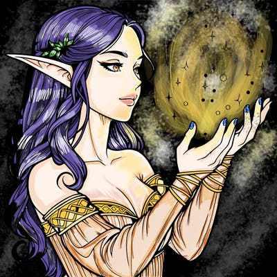 realistic elf girl doing magic