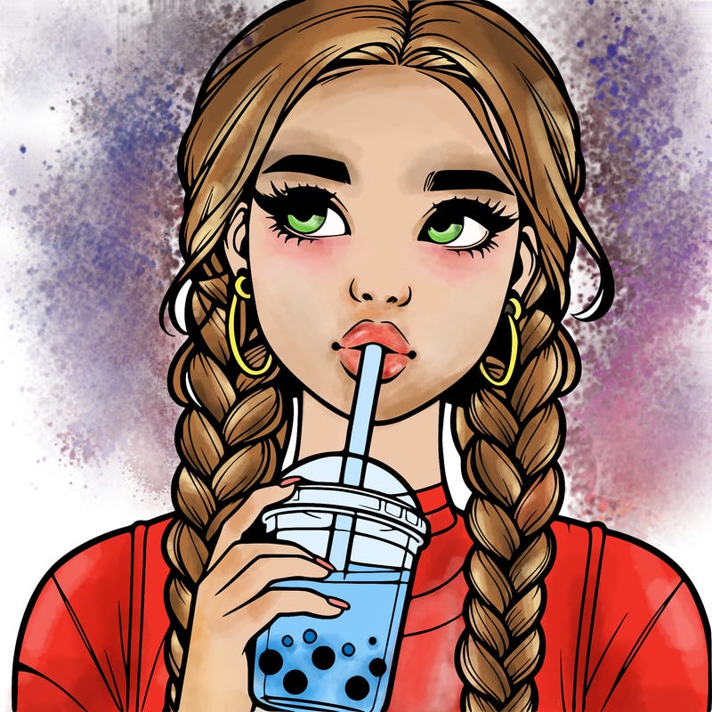 realistic girl with braided hair drinking boba