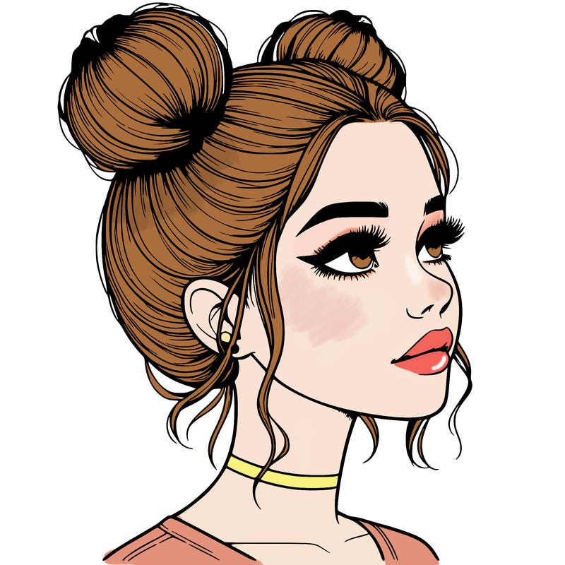 realistic girl with buns on the top of her head