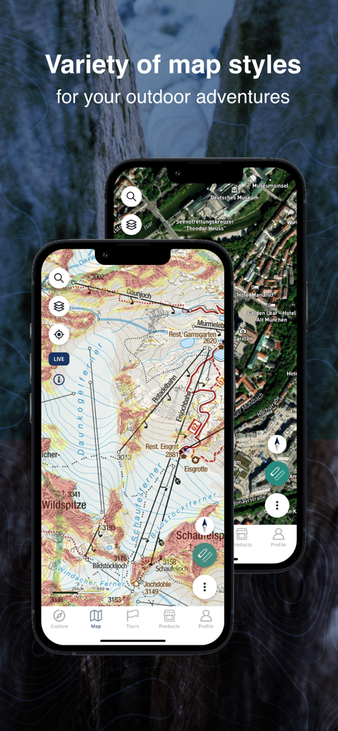KOMPASS Outdoor & Hiking Maps - Variety of map styles for outdoor adventures on the KOMPASS hiking app
