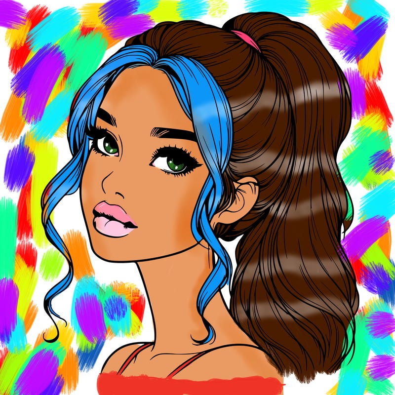 realistic girl with a ponytail on her hair and lips