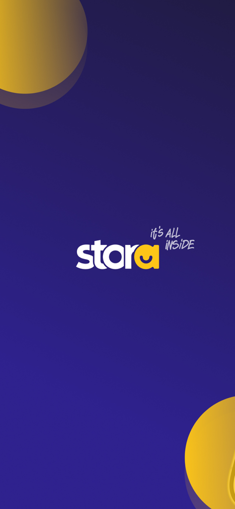 Stora - The splash screen of the Stora shopping app featuring its logo and the slogan its all inside