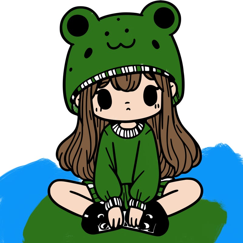 a girl wearing a frog hat and some frog socks