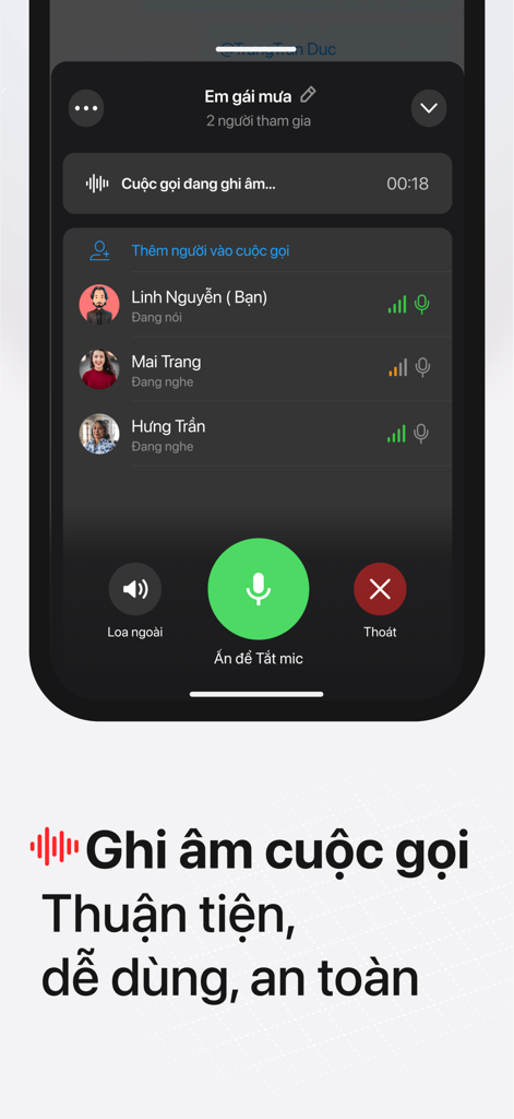 Lotus Chat mobile app interface showing a group call with recording in progress