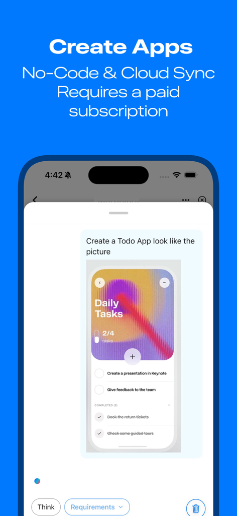 Morphix AI mobile interface showing how to create a custom todo app from a picture prompt using no-code technology