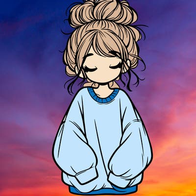 girl with baggy sweatshirt and messy bun