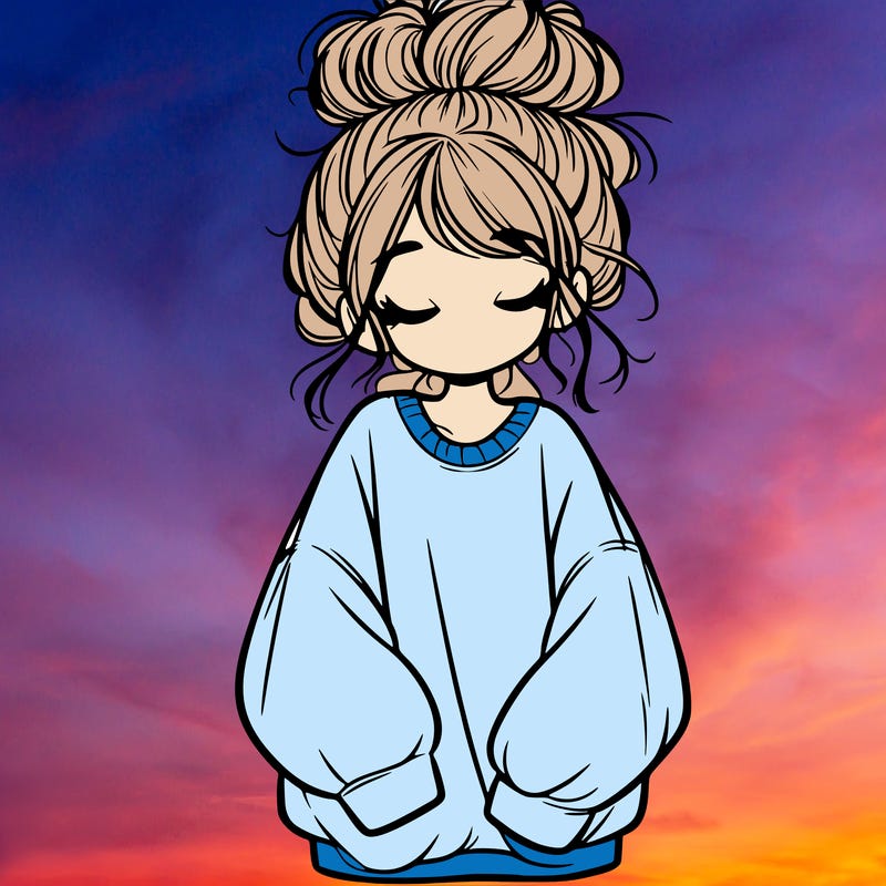 girl with baggy sweatshirt and messy bun