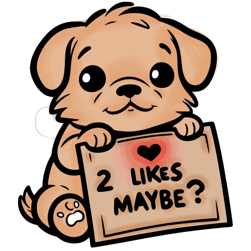 a puppy holding a sign that says 2 likes maybe?