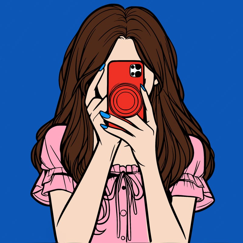 a realistic girl holding her phone taking pictures