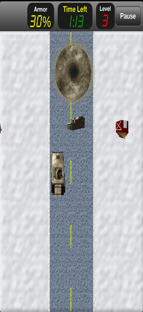 Tornado Alley Attack - Storm chaser vehicle driving towards a tornado in Tornado Alley Attack mobile game.