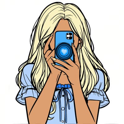 a realistic girl holding her phone taking pictures