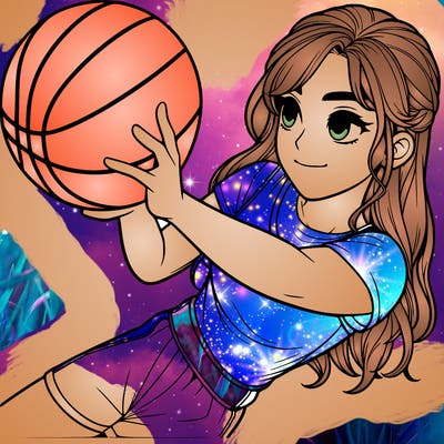 realistic girl playing basketball