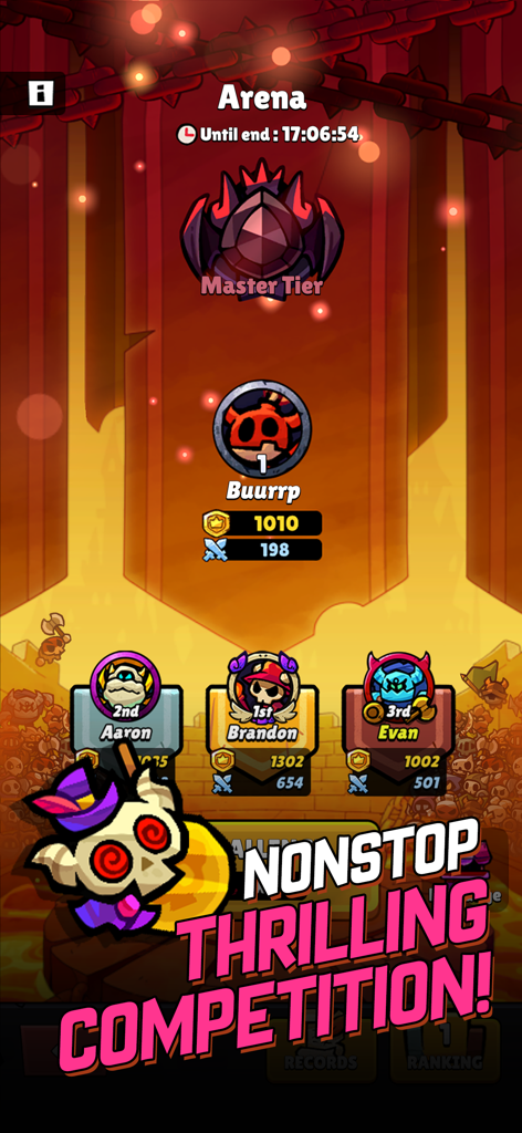 Hellsquad Rrrush arena screen showing Master Tier rankings and top players on the leaderboard