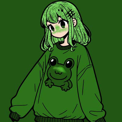 girl wearing frogging sweatshirt