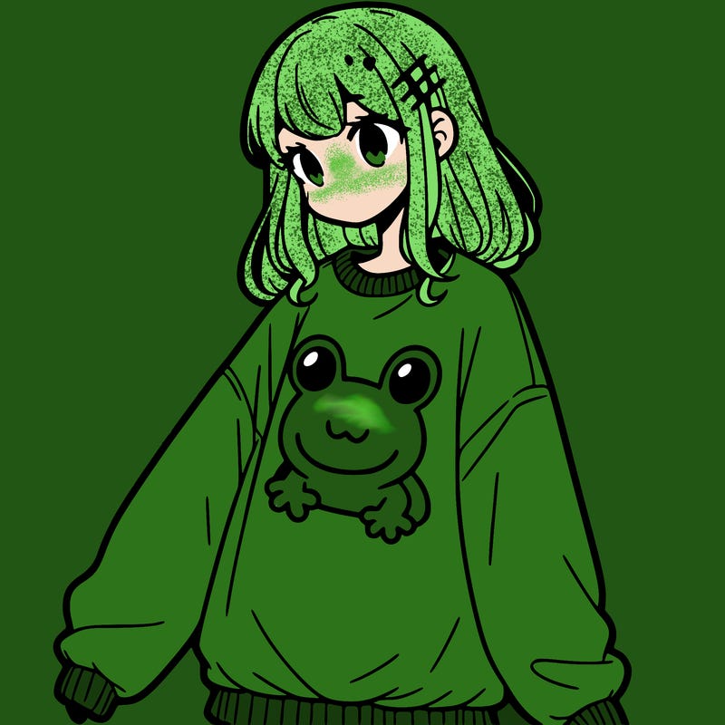 girl wearing frogging sweatshirt