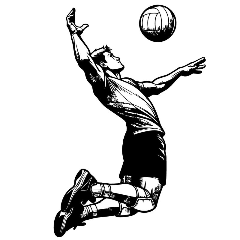 realistic volleyball player who spikes while jumping