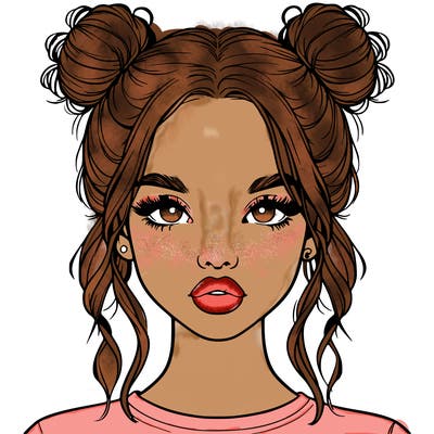 realistic girl with two buns in hair and lips