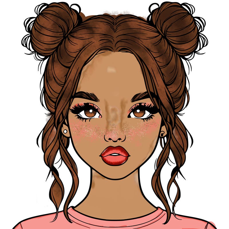 realistic girl with two buns in hair and lips