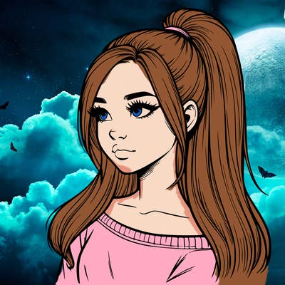 realistic girl with a high ponytail