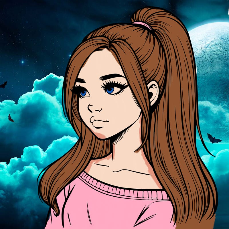 realistic girl with a high ponytail